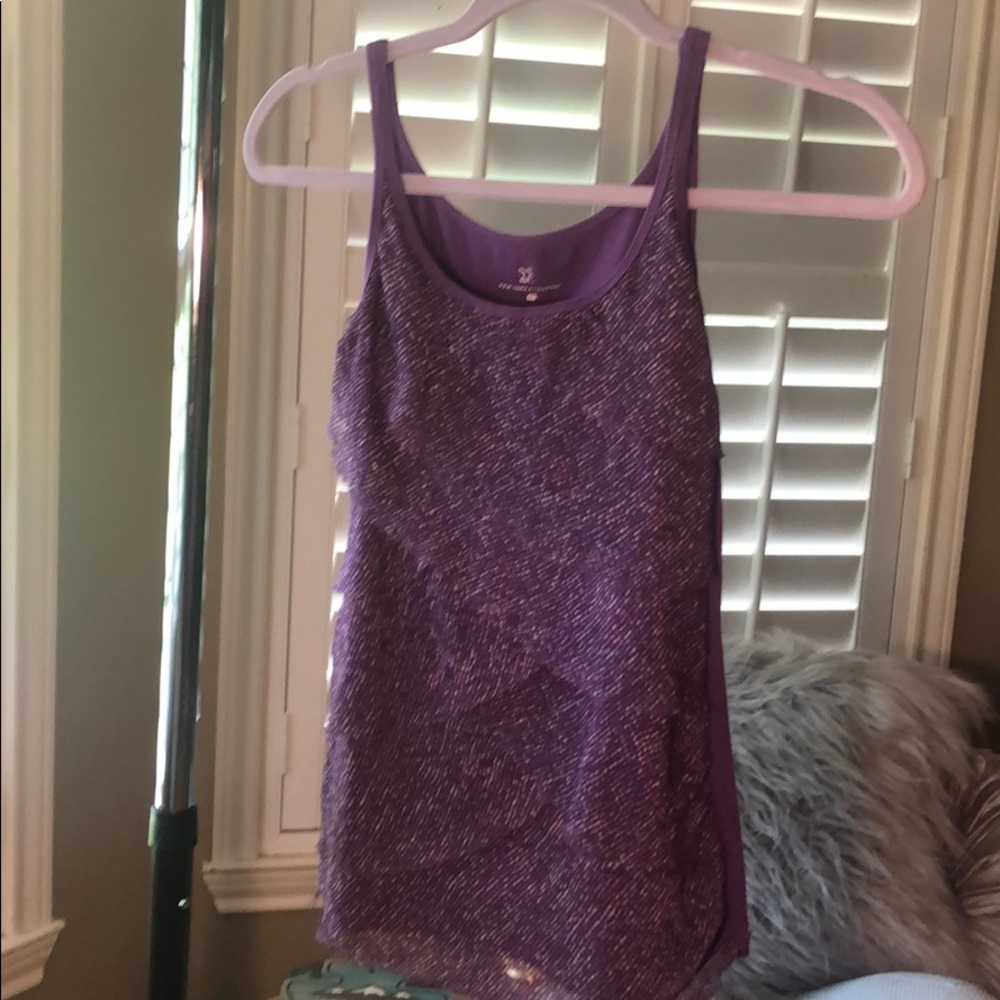 New York & Company purple ruffle front shell